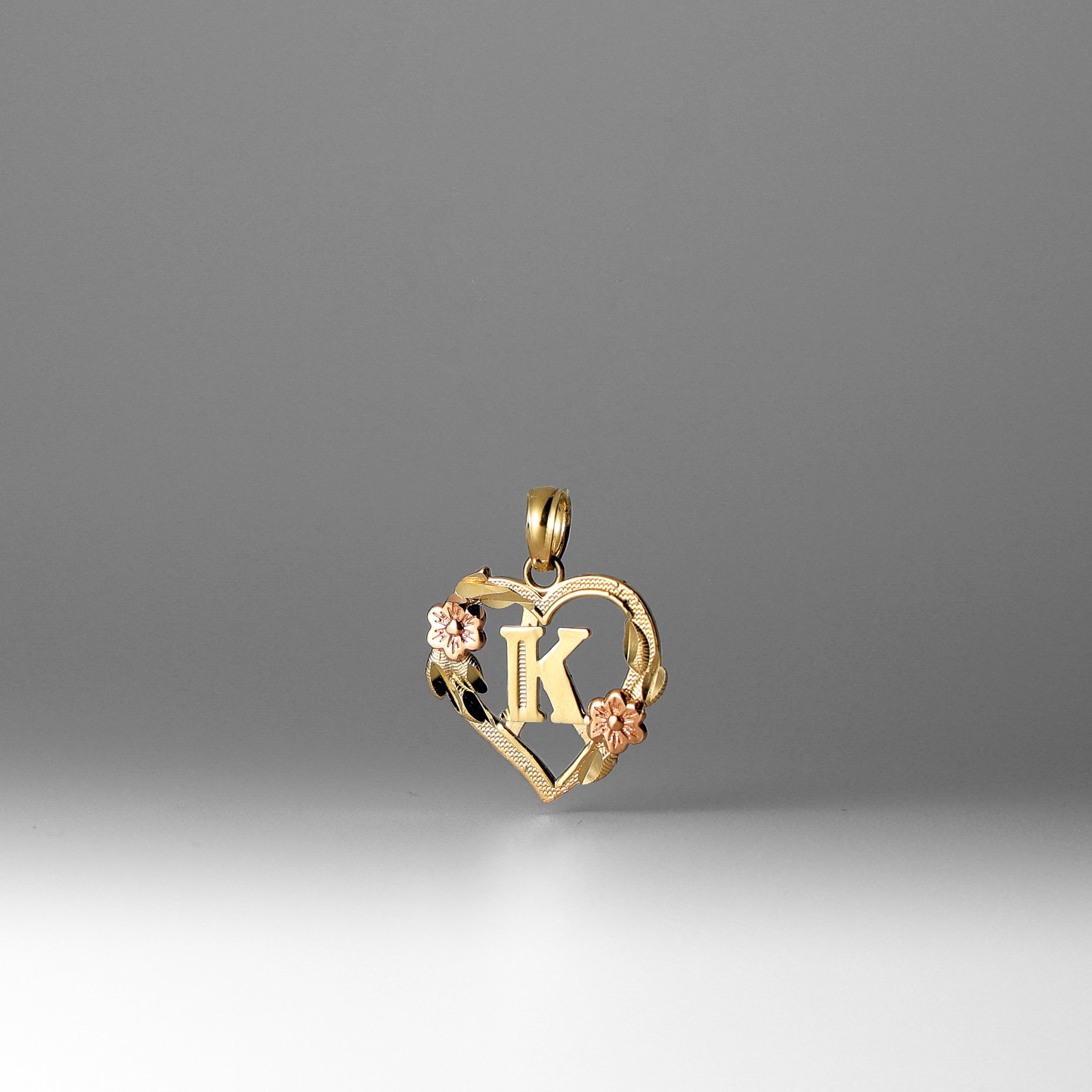 Gold Heart Initial K Pendant | A-Z Pendants - Charlie & Co. Jewelry