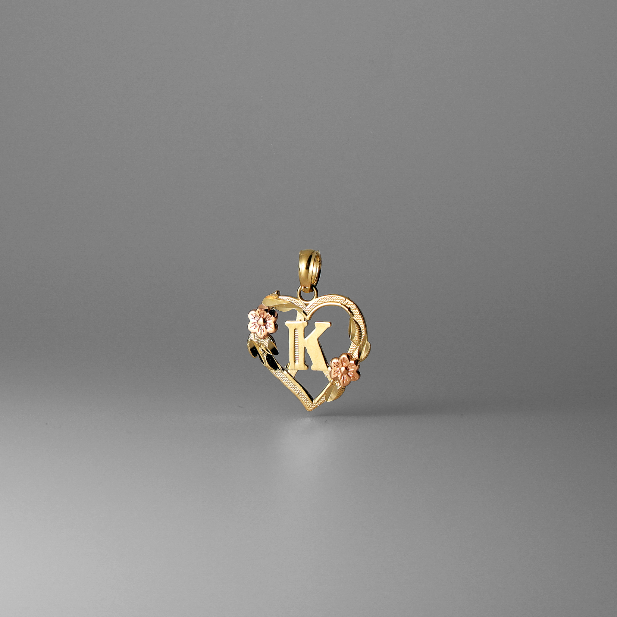 Gold Heart Initial K Pendant | A-Z Pendants - Charlie & Co. Jewelry