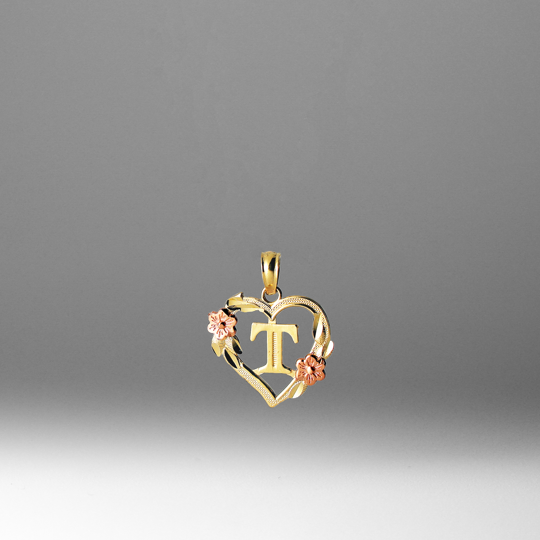 Gold Heart Initial T Pendant | A-Z Pendants