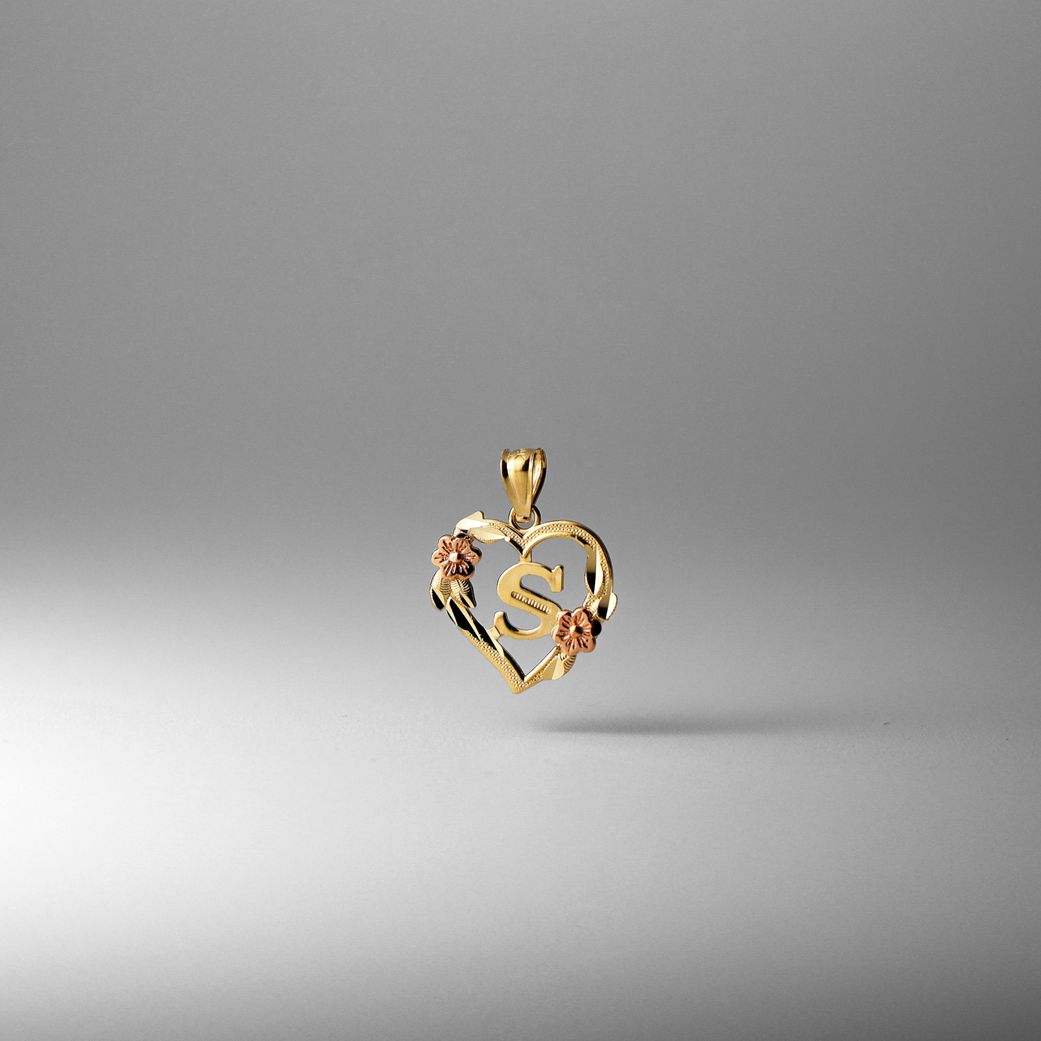 Gold Heart Initial S Pendant | A-Z Pendants - Charlie & Co. Jewelry