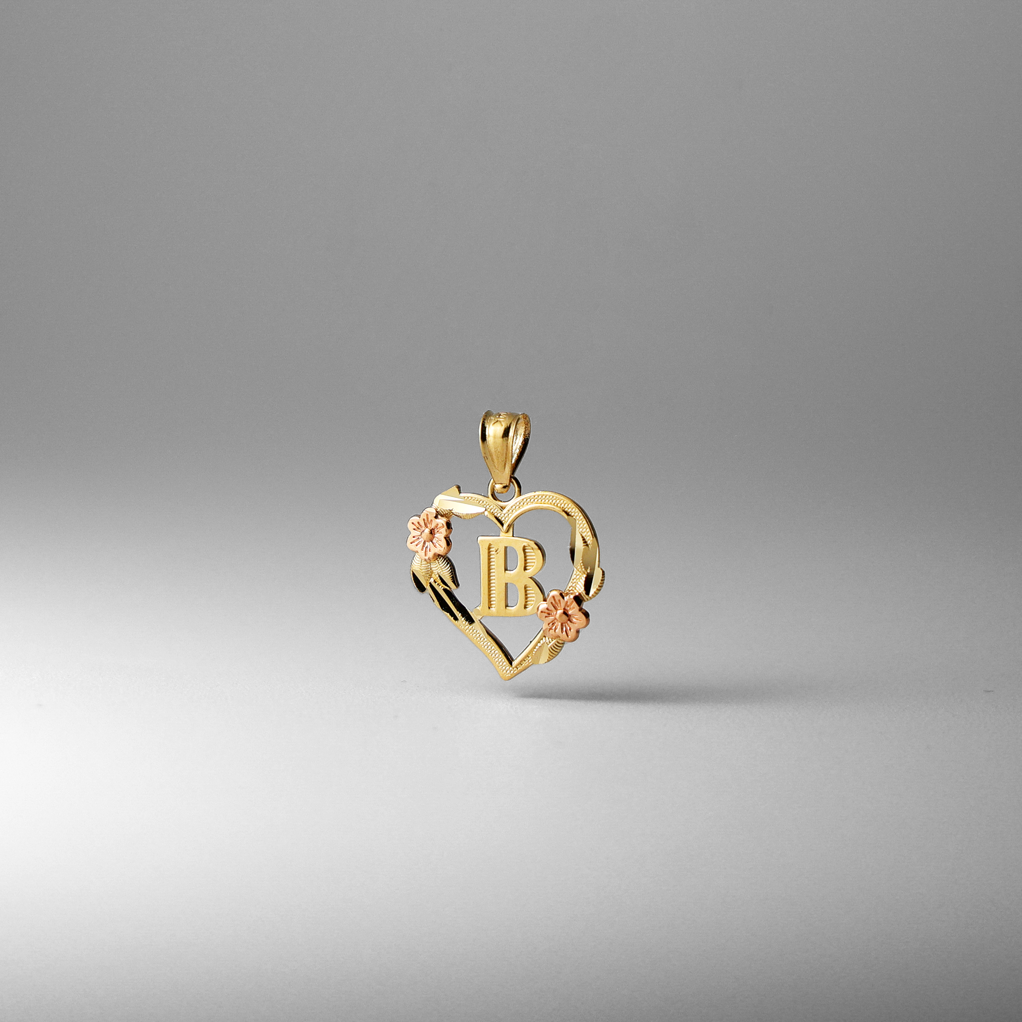 Gold Heart Initial B Pendant | A-Z Pendants - Charlie & Co. Jewelry