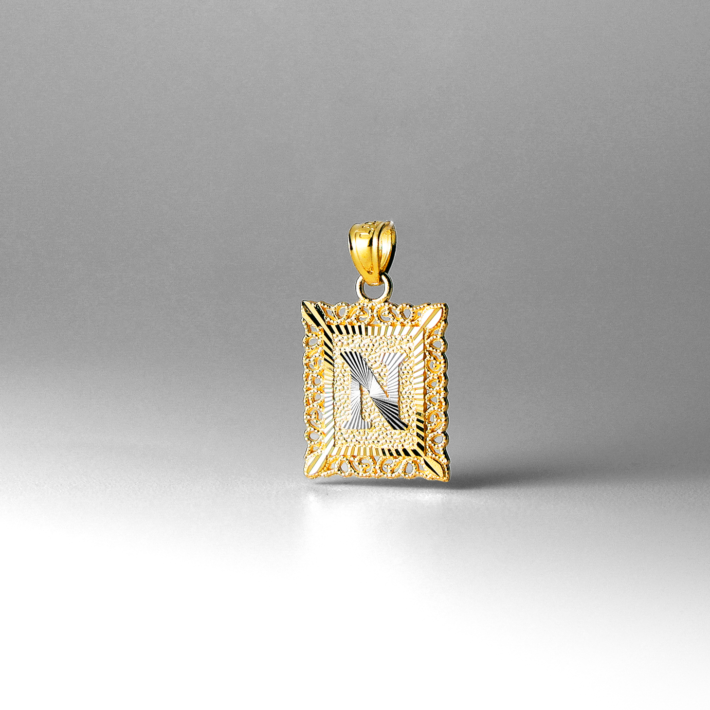 Gold Letter N Filigree Pendants | A-Z Gold Pendants - Charlie & Co. Jewelry