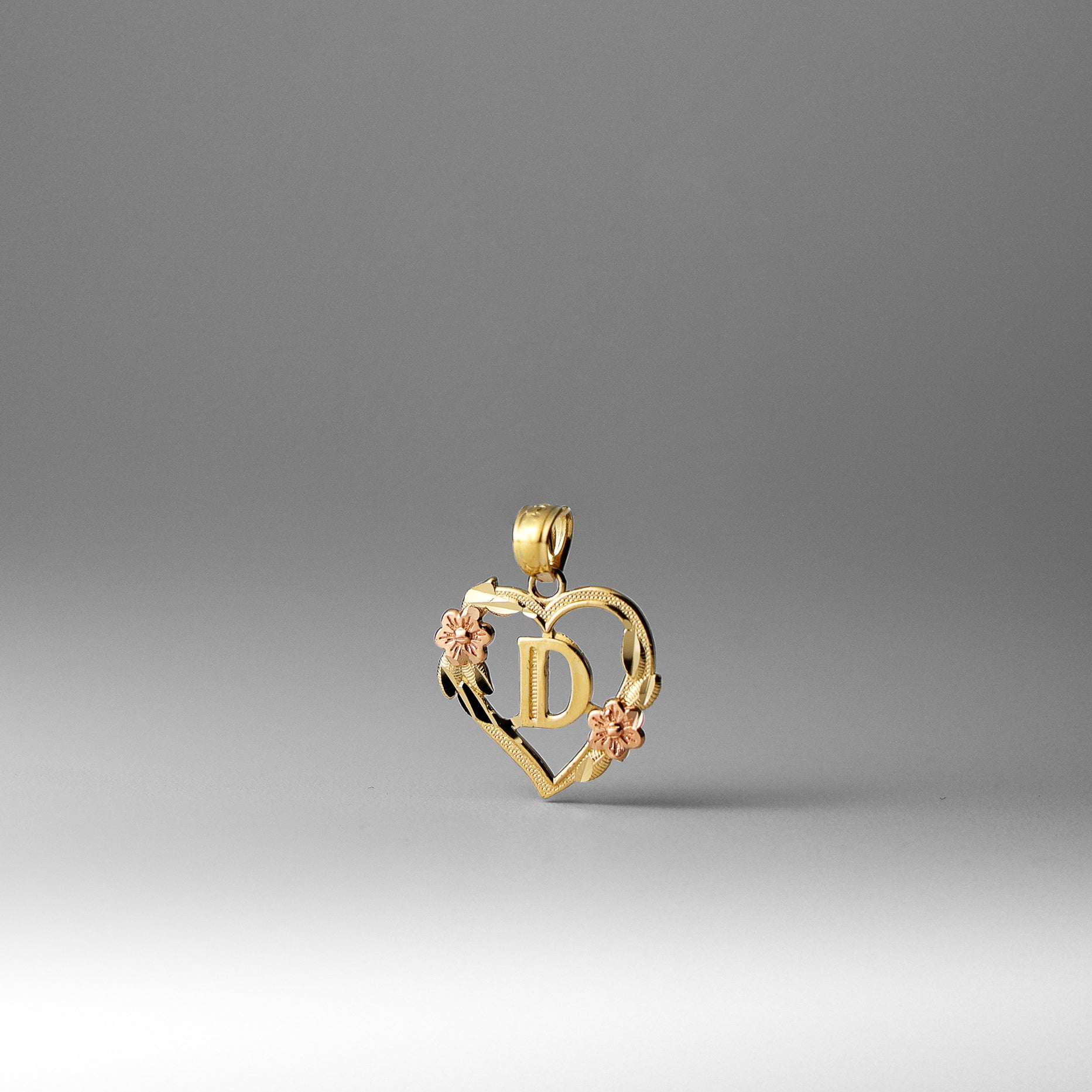 Gold Heart Initial D Pendant | A-Z Pendants - Charlie & Co. Jewelry