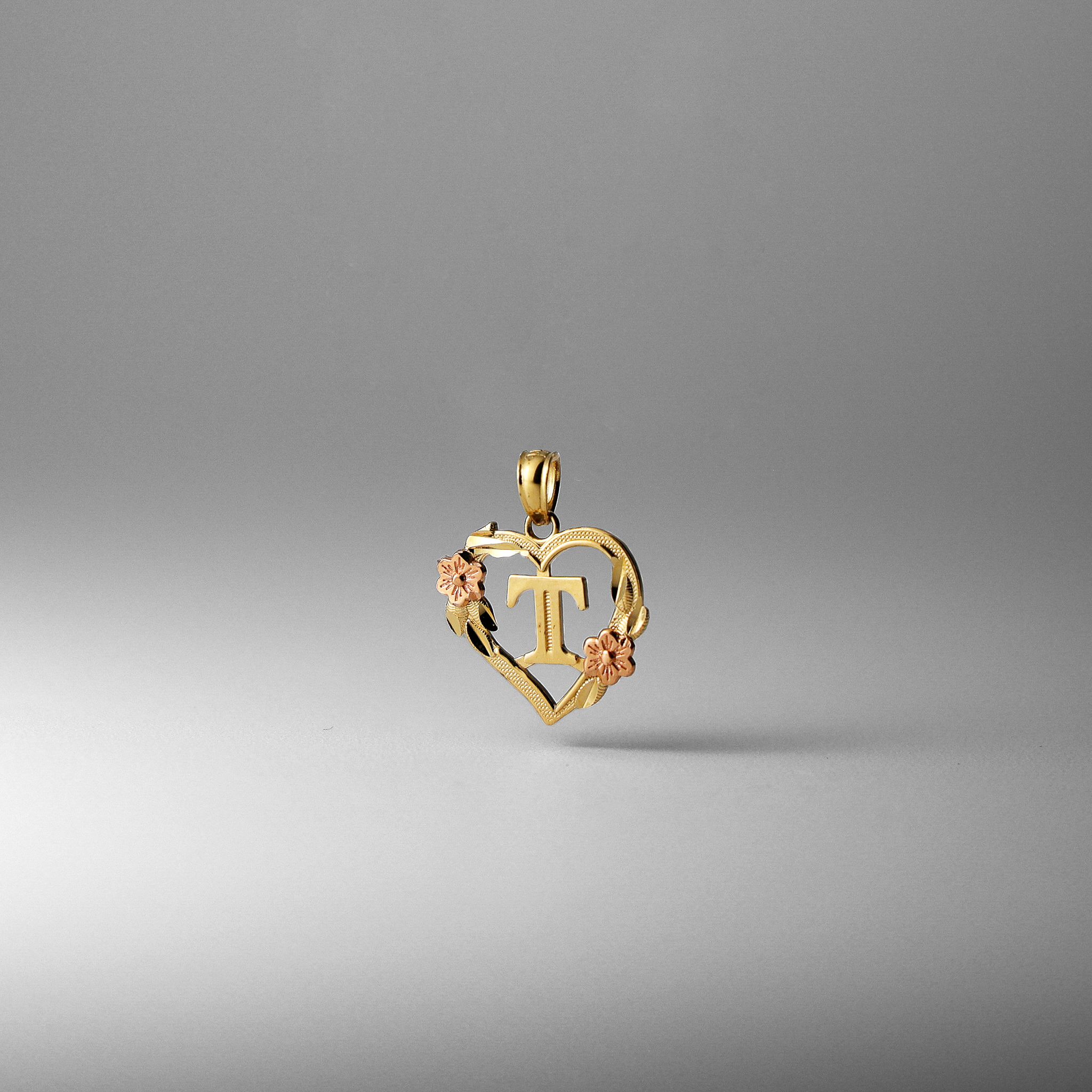 Gold Heart Initial T Pendant | A-Z Pendants - Charlie & Co. Jewelry