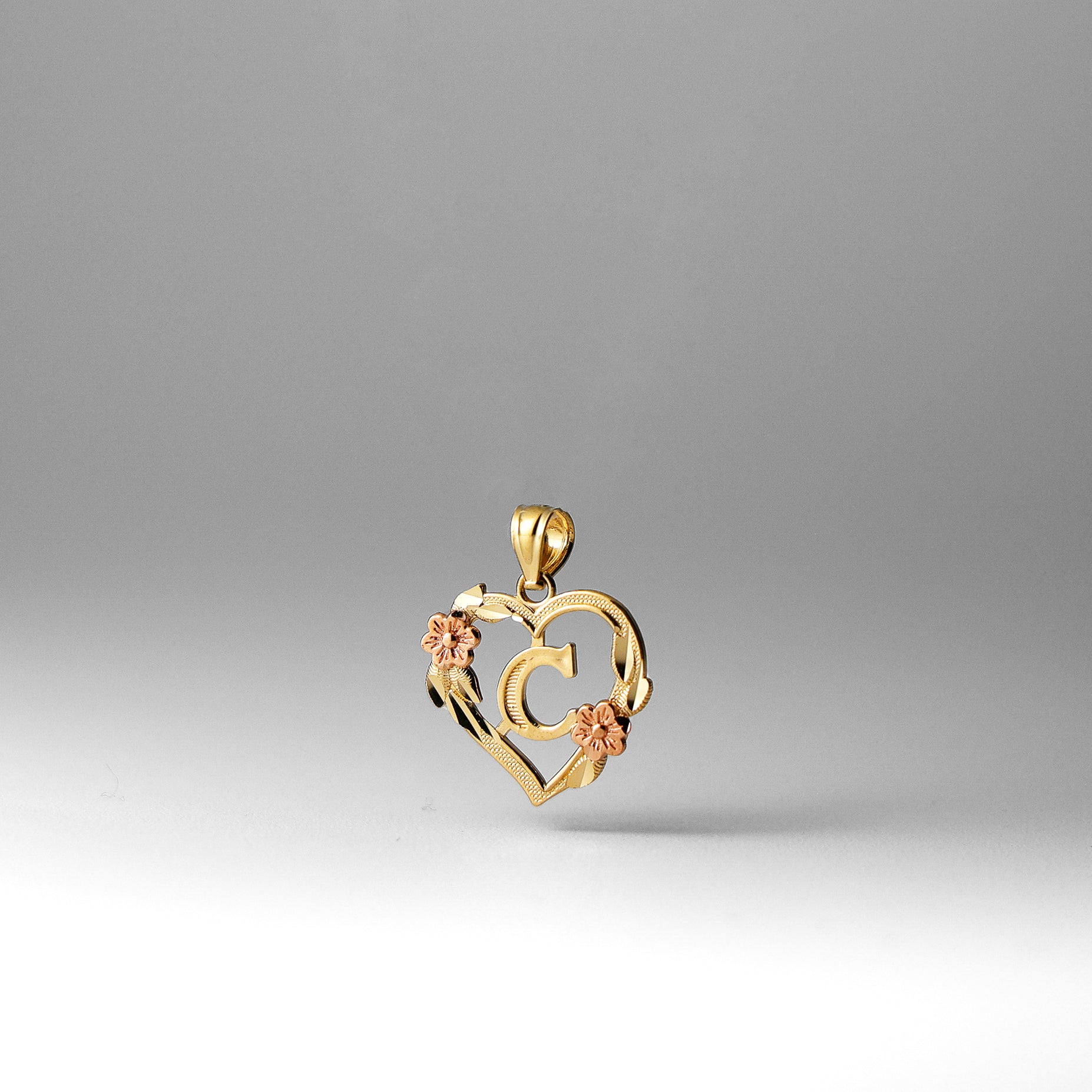 Gold Heart Initial C Pendant | A-Z Pendants - Charlie & Co. Jewelry