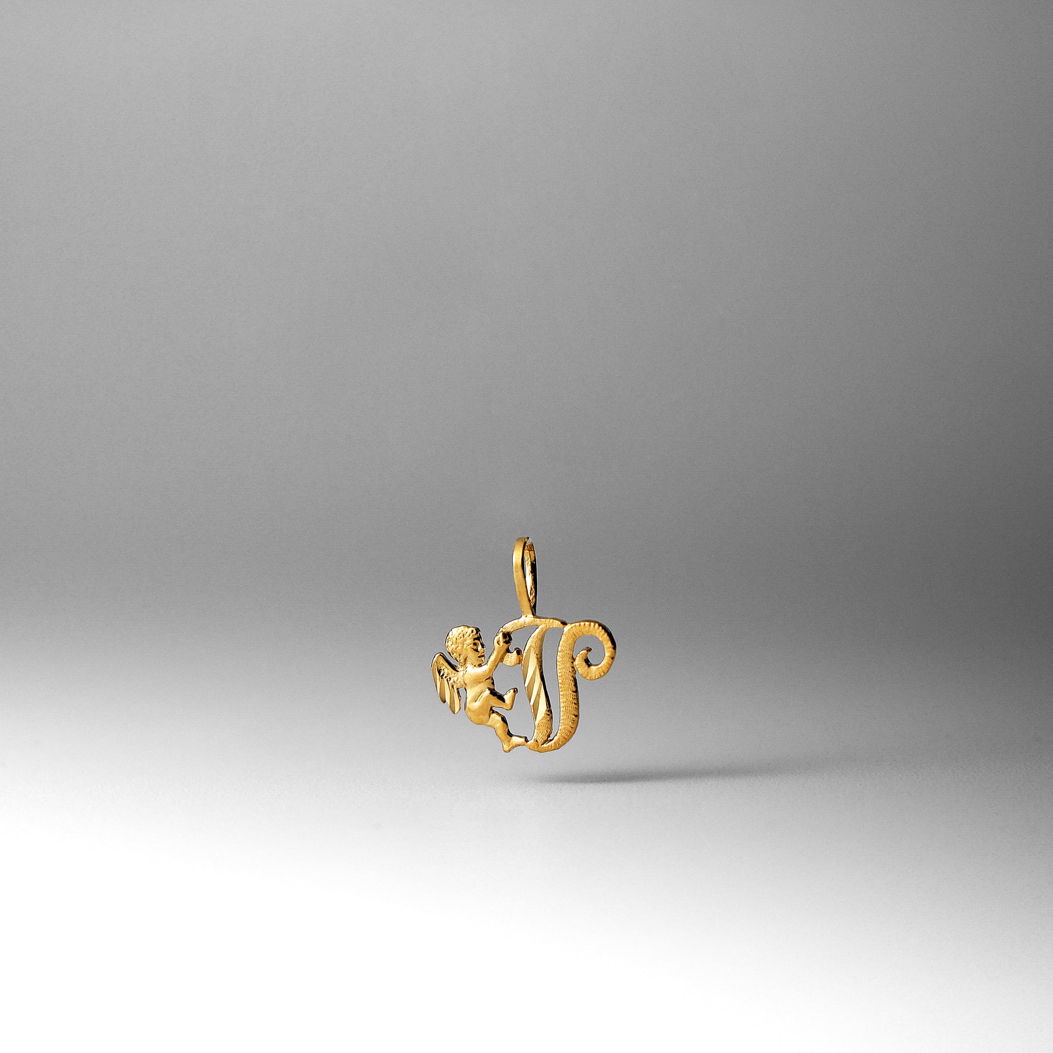 Gold Angel Letter V Pendant | A-Z Pendants - Charlie & Co. Jewelry