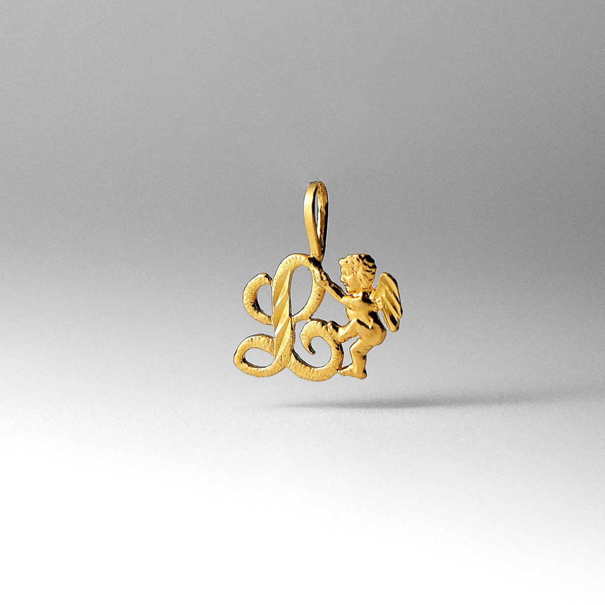 Gold Angel Letter L Pendant | A-Z Pendants - Charlie & Co. Jewelry