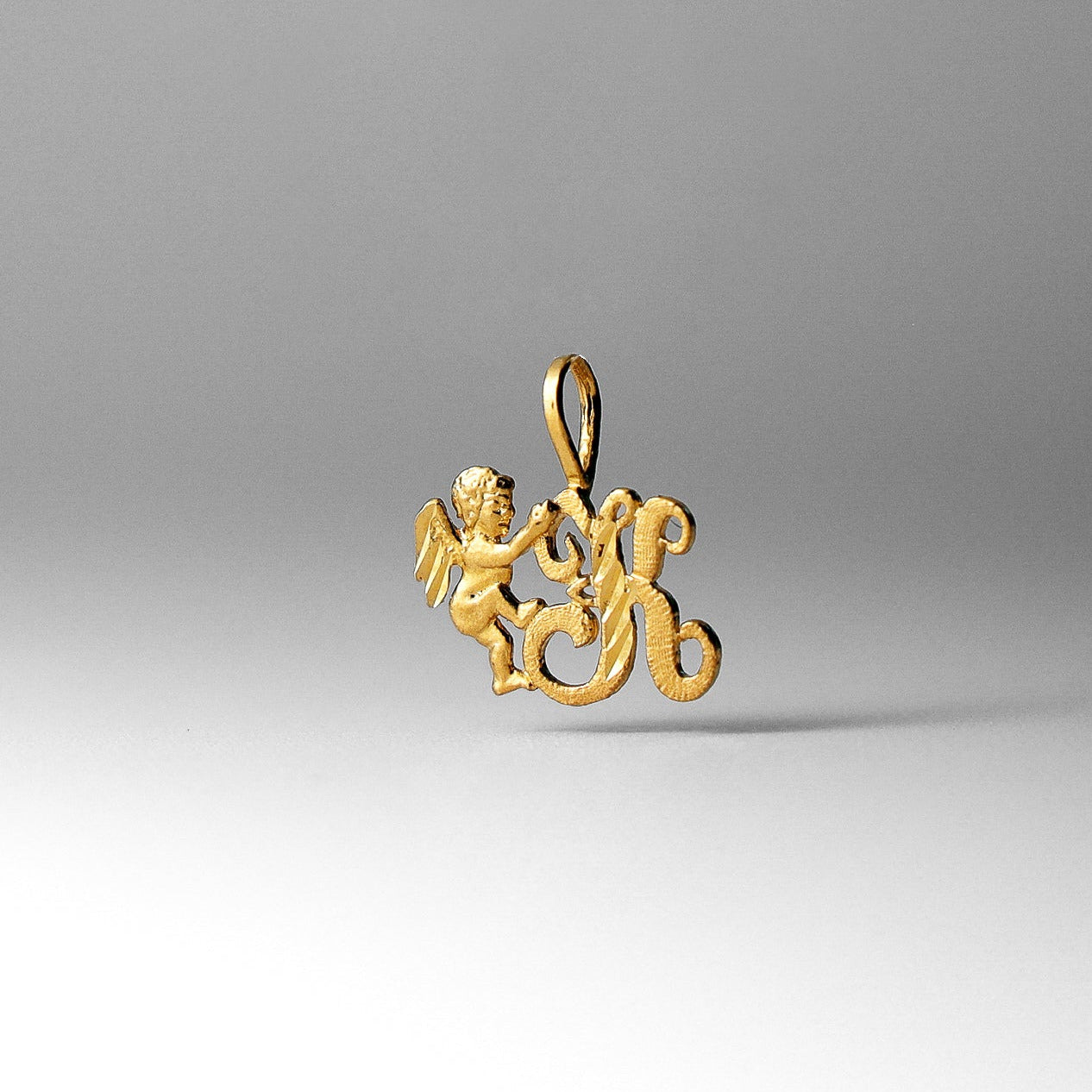 Gold Angel Letter K Pendant | A-Z Pendants - Charlie & Co. Jewelry