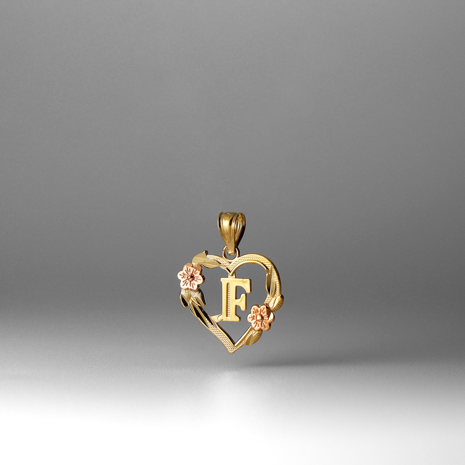 Gold Heart Initial F Pendant | A-Z Pendants - Charlie & Co. Jewelry