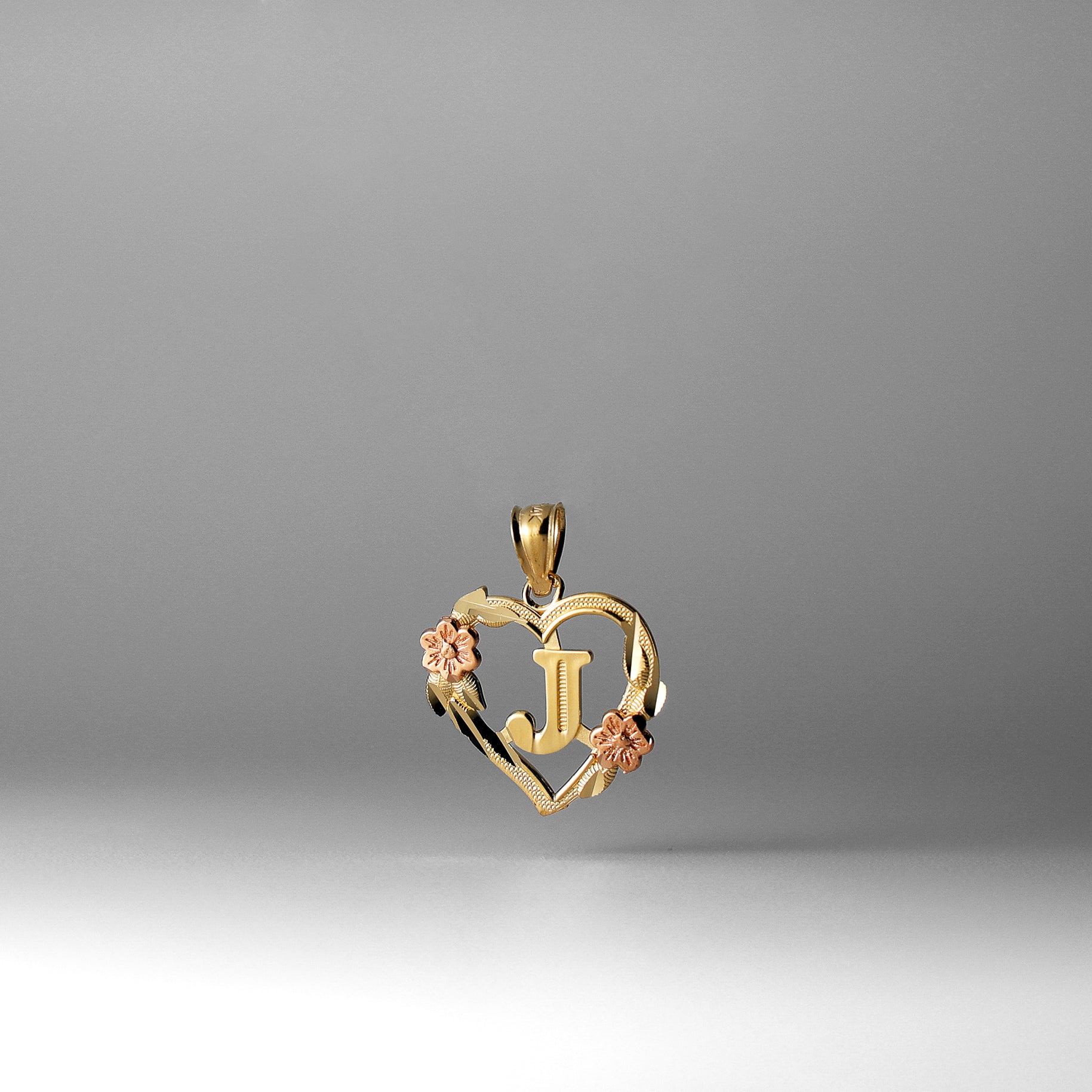 Gold Heart Initial J Pendant | A-Z Pendants - Charlie & Co. Jewelry