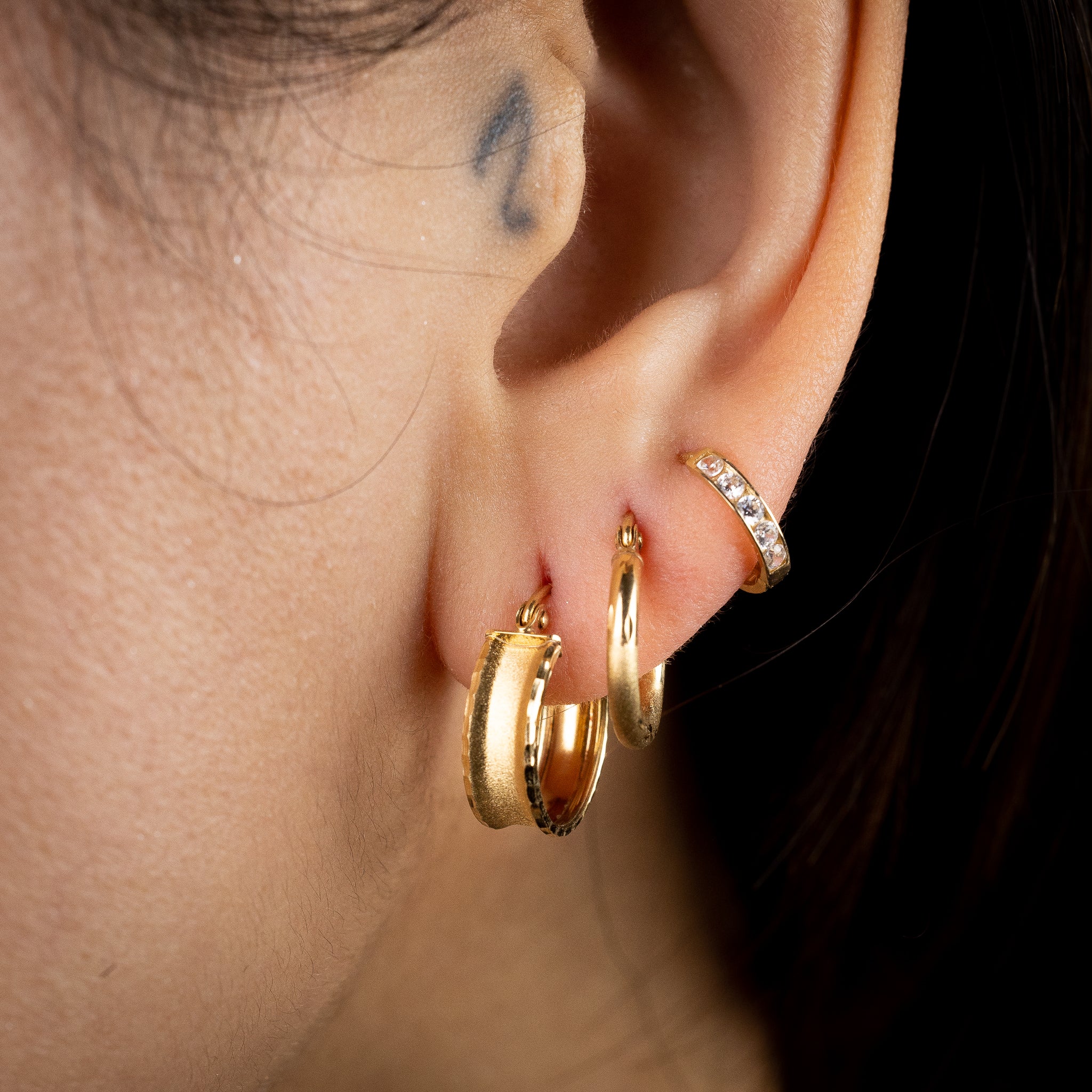 Gold Huggie Hoop Earrings 12MM Width - Model 13