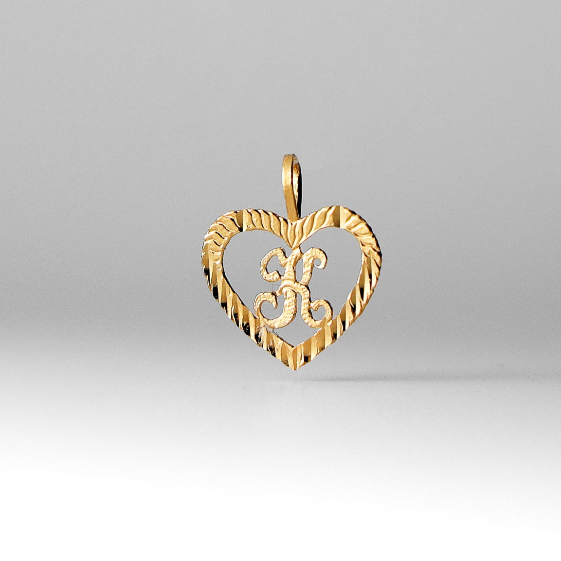 14K Gold Heart-Shaped Letter K Pendant A-Z Pendants
