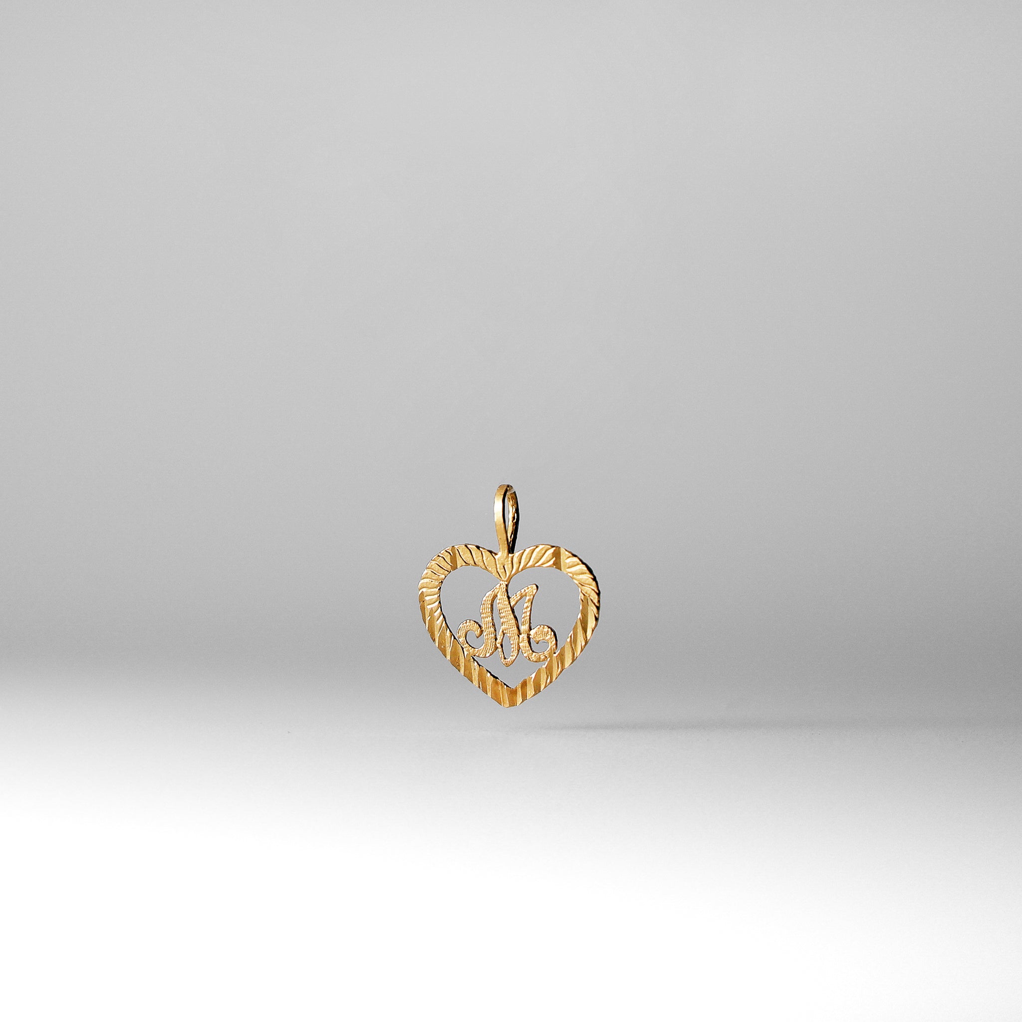 Gold Heart-Shaped Letter M Pendant | A-Z Pendants - Charlie & Co. Jewelry