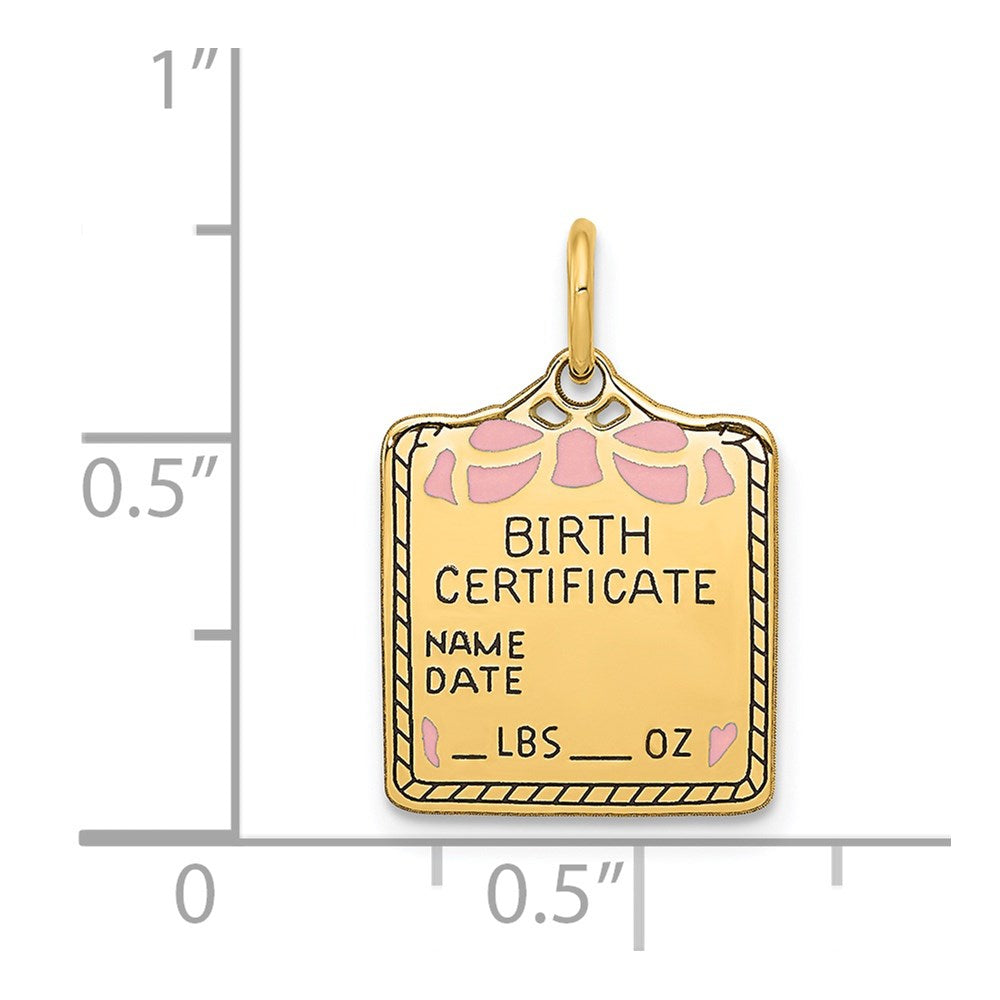 Charlie & Co Jewelry | 14k Enameled Pink Engravable Birth Certificate Charm - Model A0363/P