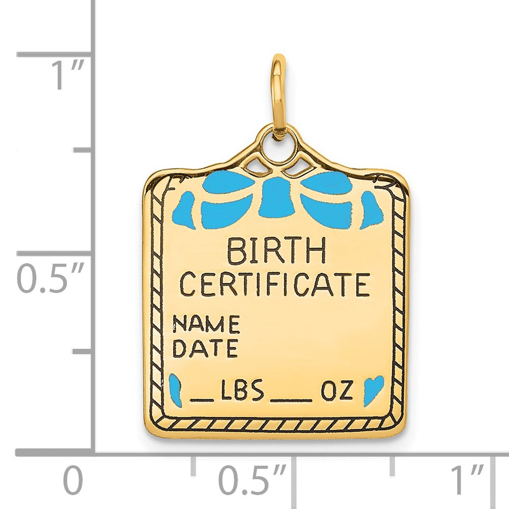 Charlie & Co Jewelry | 14k Enameled Blue Engravable Birth Certificate Charm - Model A0364/B
