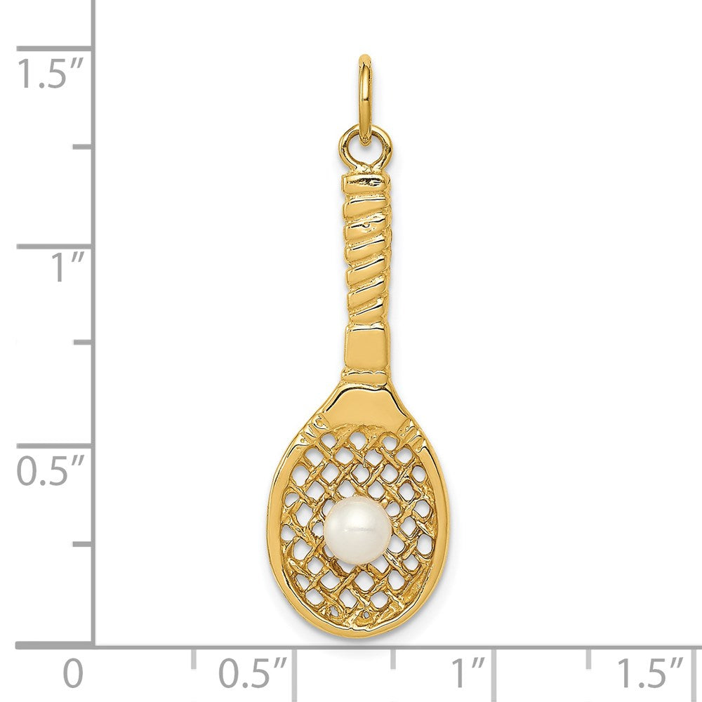 Charlie & Co Jewelry | 14k Tennis Racquet W/fw Cultured Pearl Charm - Model A0378