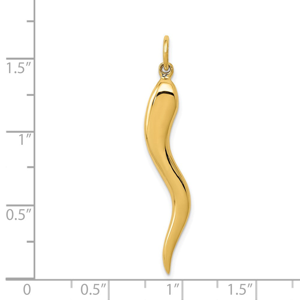 14K Gold Extra Large 3D Italian Horn Charm - Charlie & Co. Jewelry