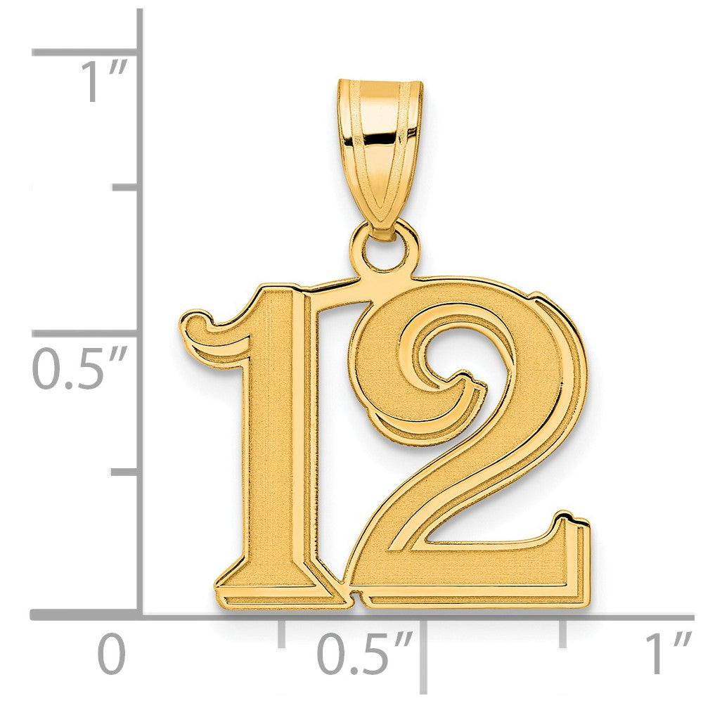Charlie & Co Jewelry | 14k Polished Etched Number 12 Pendant - Model AEN12