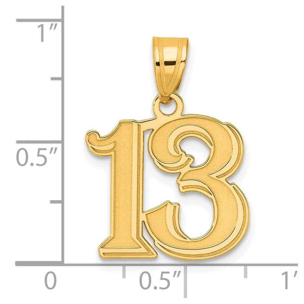 Charlie & Co Jewelry | 14k Polished Etched Number 13 Pendant - Model AEN13