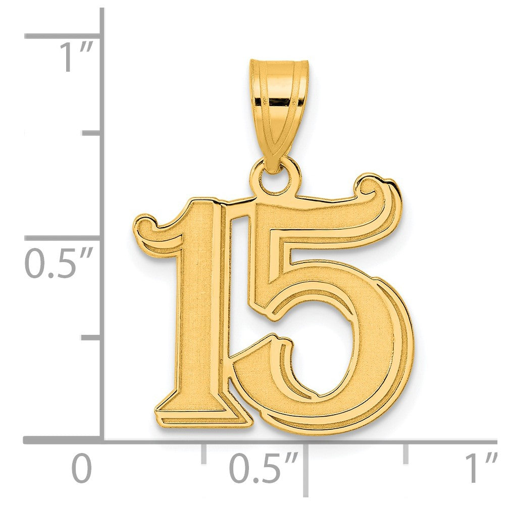 Charlie & Co Jewelry | 14k Polished Etched Number 15 Pendant - Model AEN15