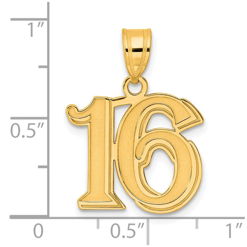 Charlie & Co Jewelry | 14k Polished Etched Number 16 Pendant - Model AEN16