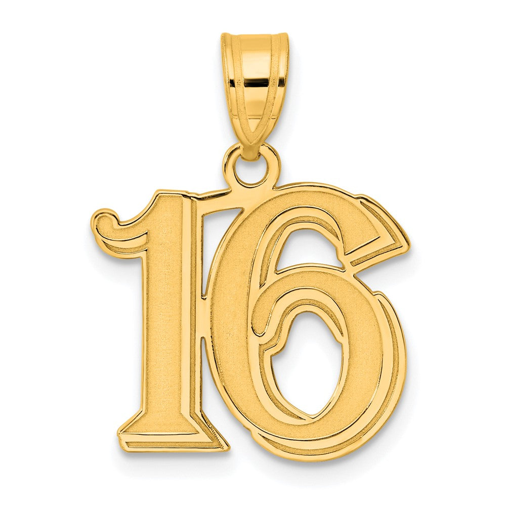 Charlie & Co Jewelry | 14k Polished Etched Number 16 Pendant - Model AEN16