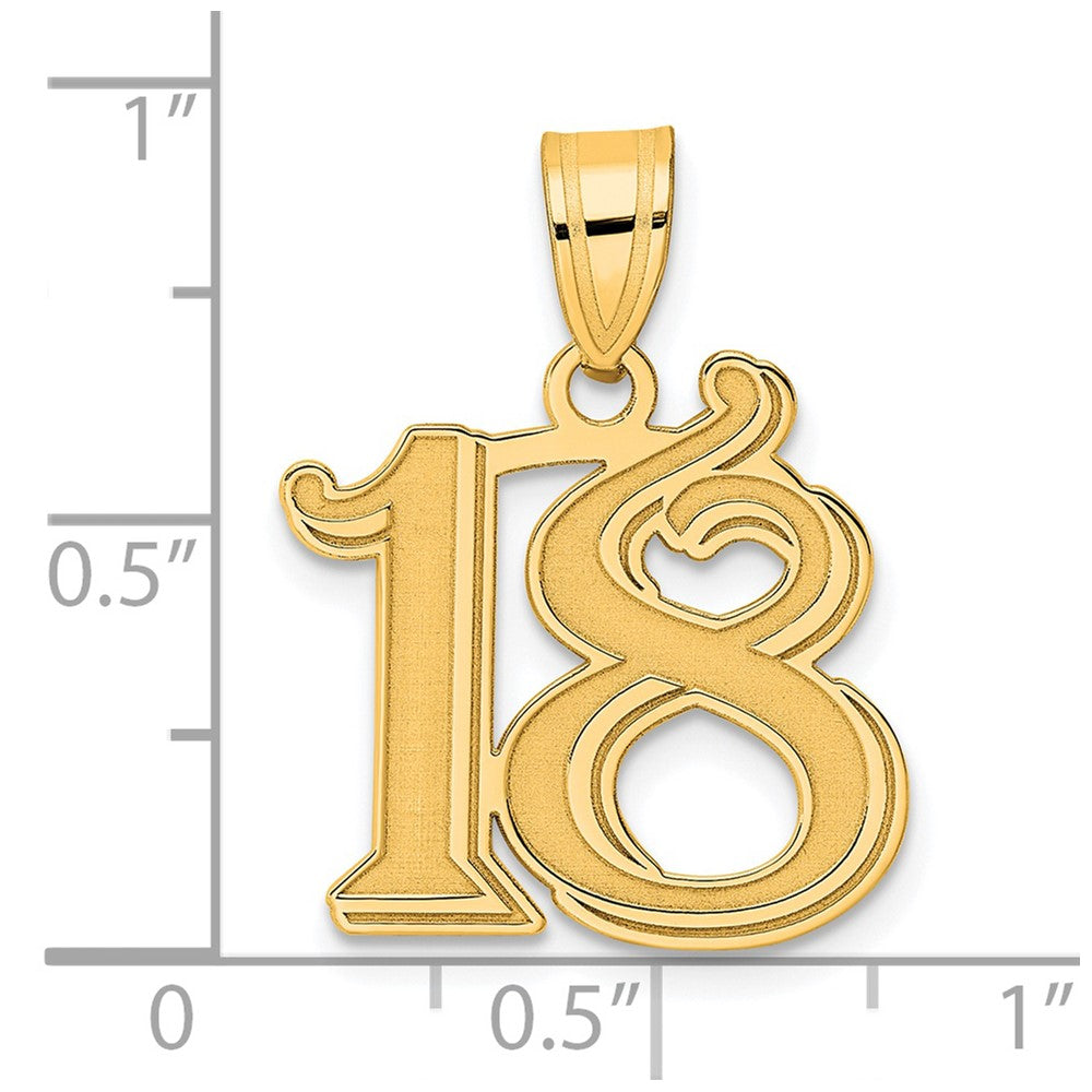 Charlie & Co Jewelry | 14k Polished Etched Number 18 Pendant - Model AEN18