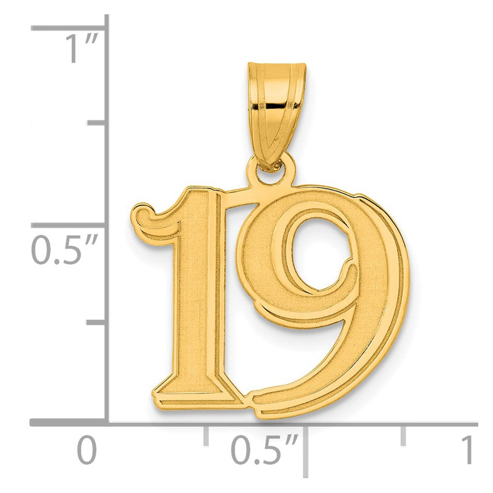 Charlie & Co Jewelry | 14k Polished Etched Number 19 Pendant - Model AEN19
