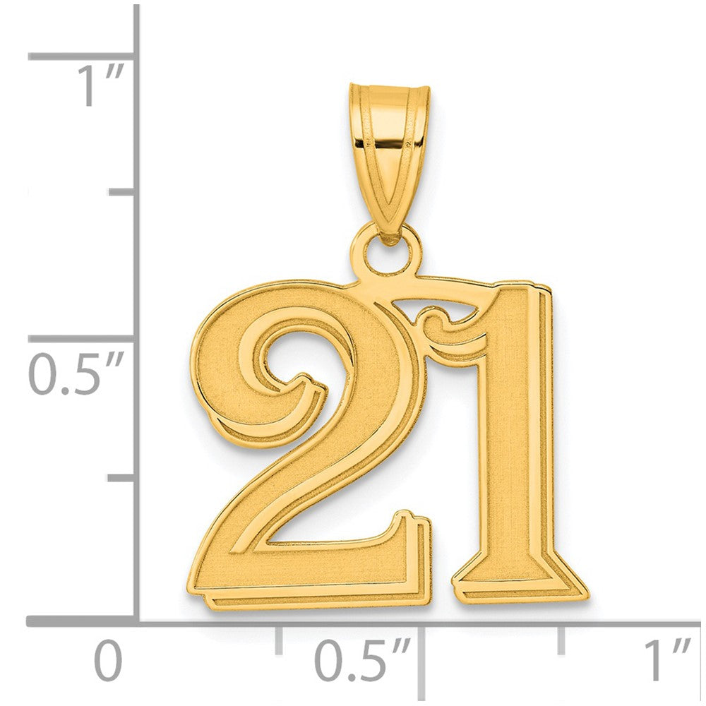 Charlie & Co Jewelry | 14k Polished Etched Number 21 Pendant - Model AEN21