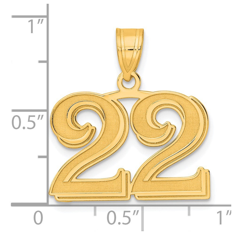 Charlie & Co Jewelry | 14k Polished Etched Number 22 Pendant - Model AEN22
