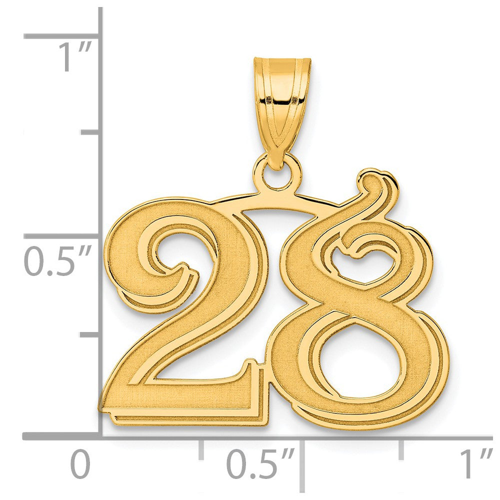 Charlie & Co Jewelry | 14k Polished Etched Number 28 Pendant - Model AEN28