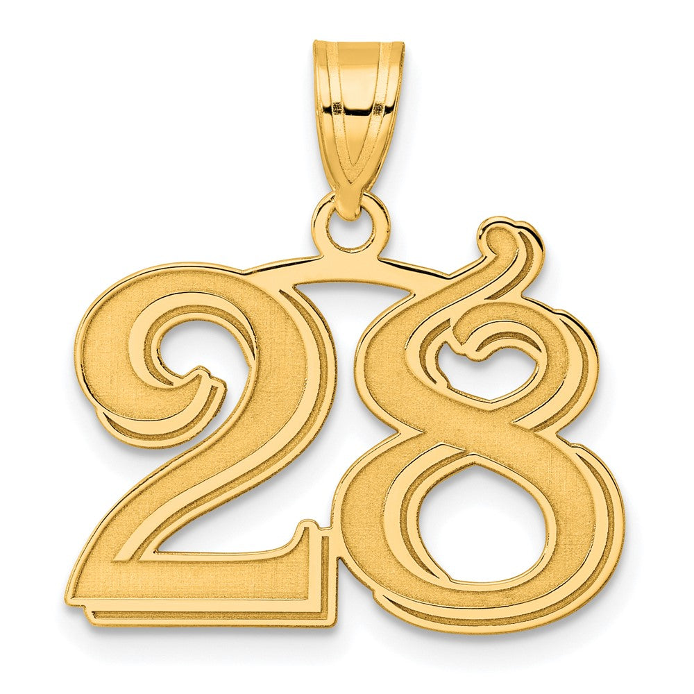 Charlie & Co Jewelry | 14k Polished Etched Number 28 Pendant - Model AEN28