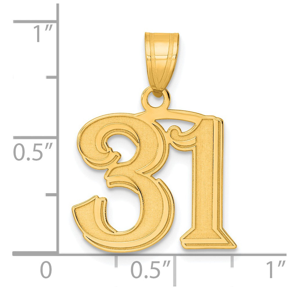 Charlie & Co Jewelry | 14k Polished Etched Number 31 Pendant - Model AEN31