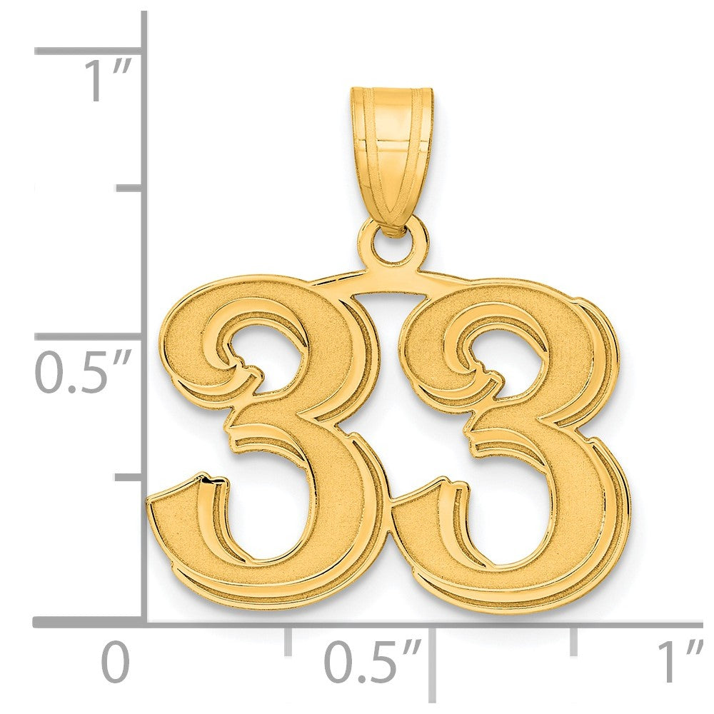 Charlie & Co Jewelry | 14k Polished Etched Number 33 Pendant - Model AEN33