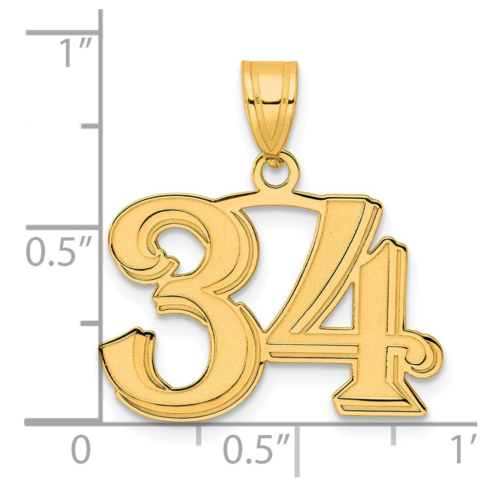 Charlie & Co Jewelry | 14k Polished Etched Number 34 Pendant - Model AEN34