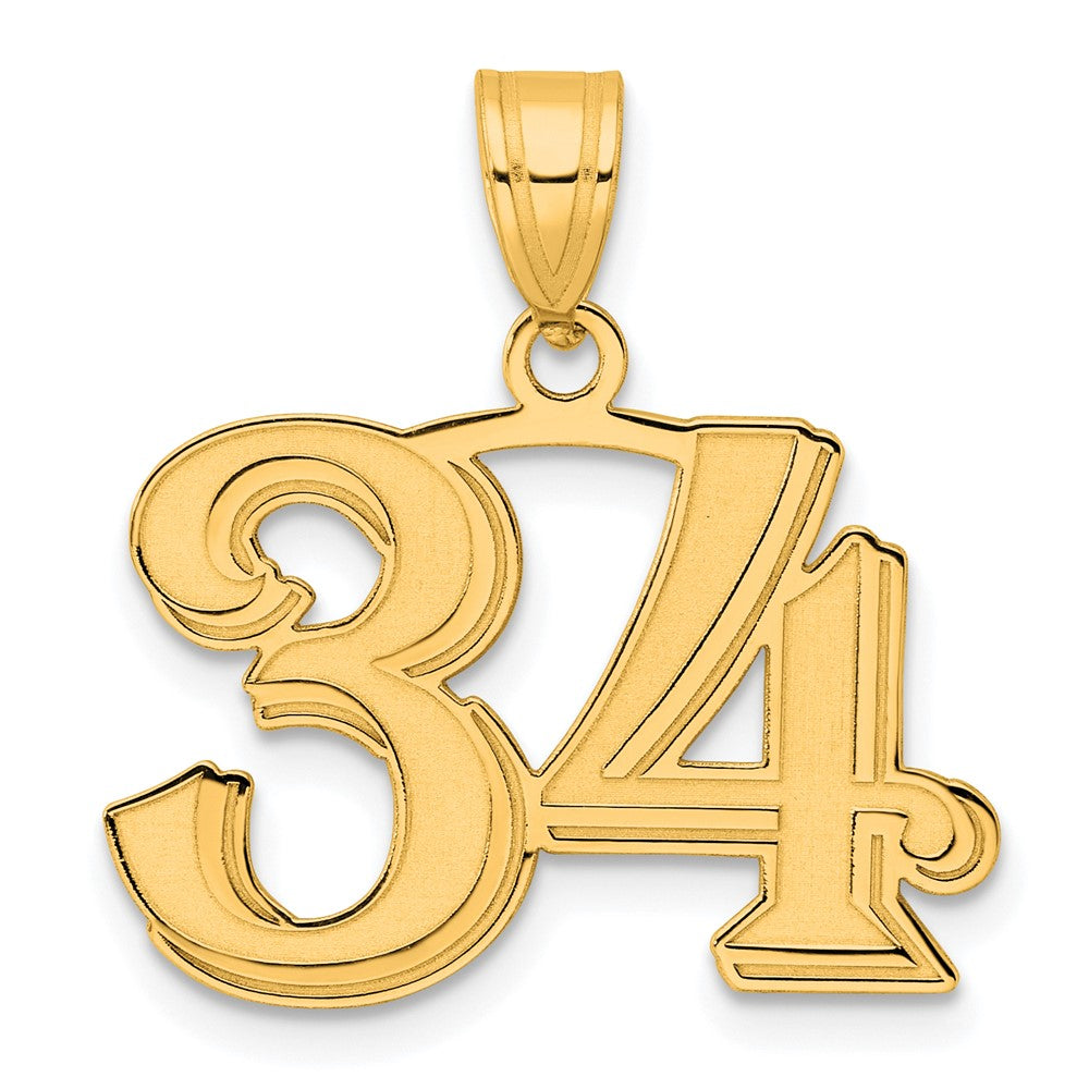 Charlie & Co Jewelry | 14k Polished Etched Number 34 Pendant - Model AEN34