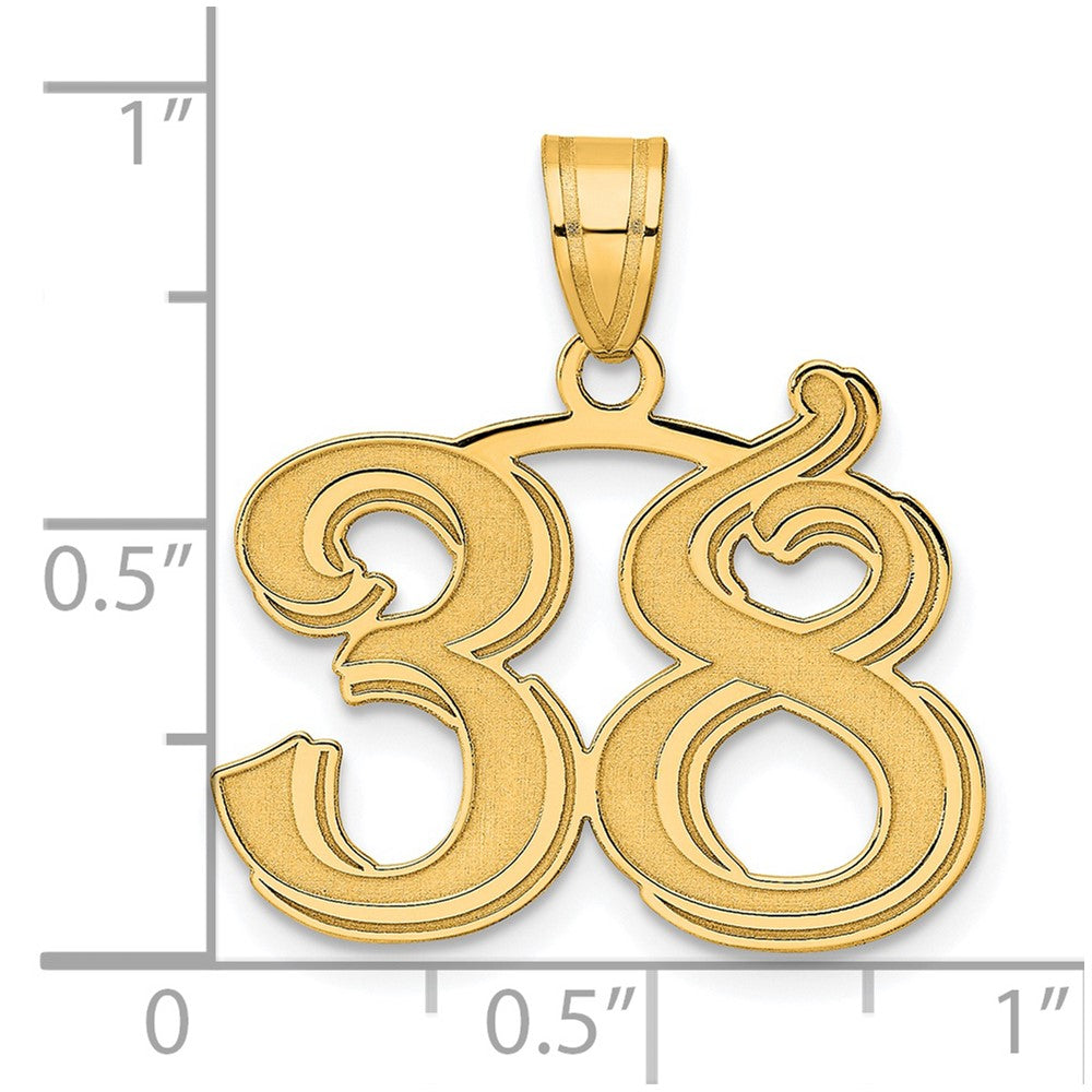 Charlie & Co Jewelry | 14k Polished Etched Number 38 Pendant - Model AEN38