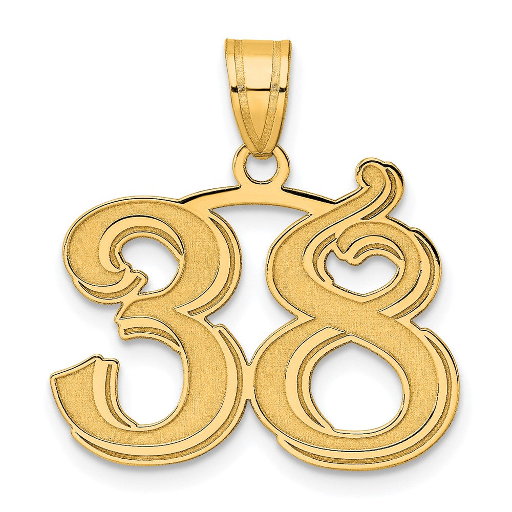 Charlie & Co Jewelry | 14k Polished Etched Number 38 Pendant - Model AEN38