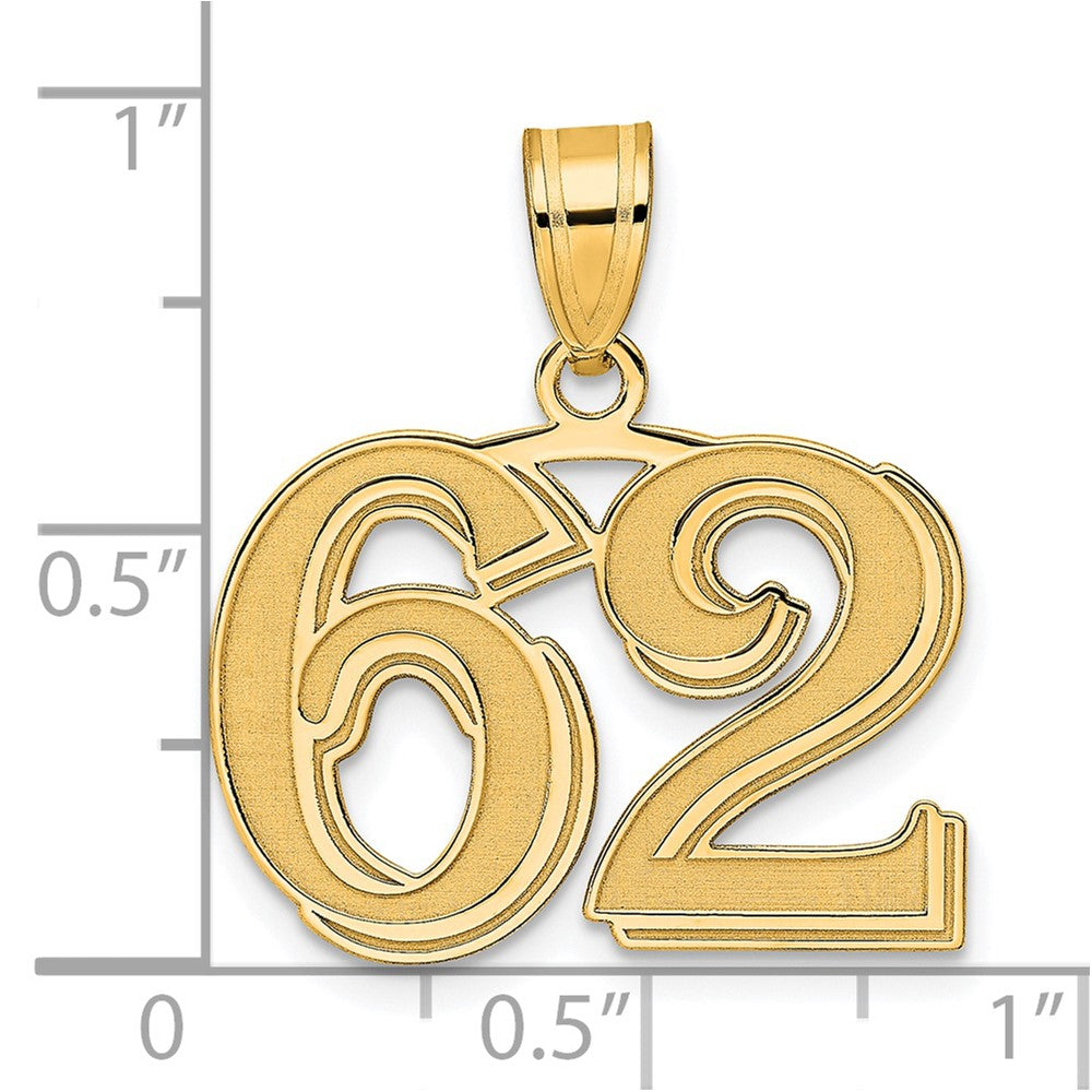 Charlie & Co Jewelry | 14k Polished Etched Number 62 Pendant - Model AEN62