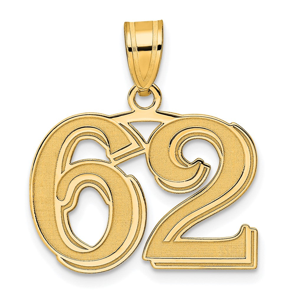 Charlie & Co Jewelry | 14k Polished Etched Number 62 Pendant - Model AEN62