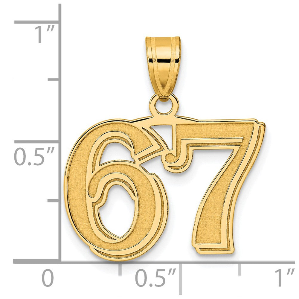Charlie & Co Jewelry | 14k Polished Etched Number 67 Pendant - Model AEN67