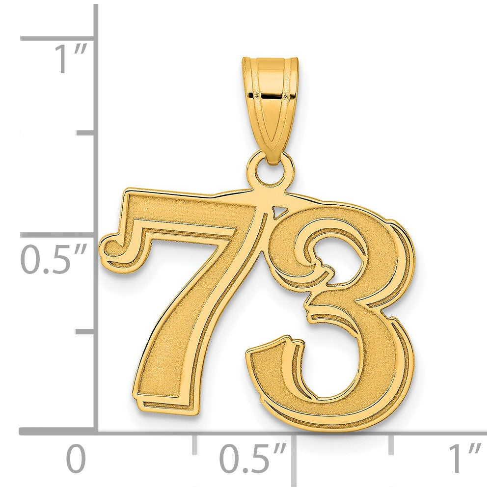 Charlie & Co Jewelry | 14k Polished Etched Number 73 Pendant - Model AEN73