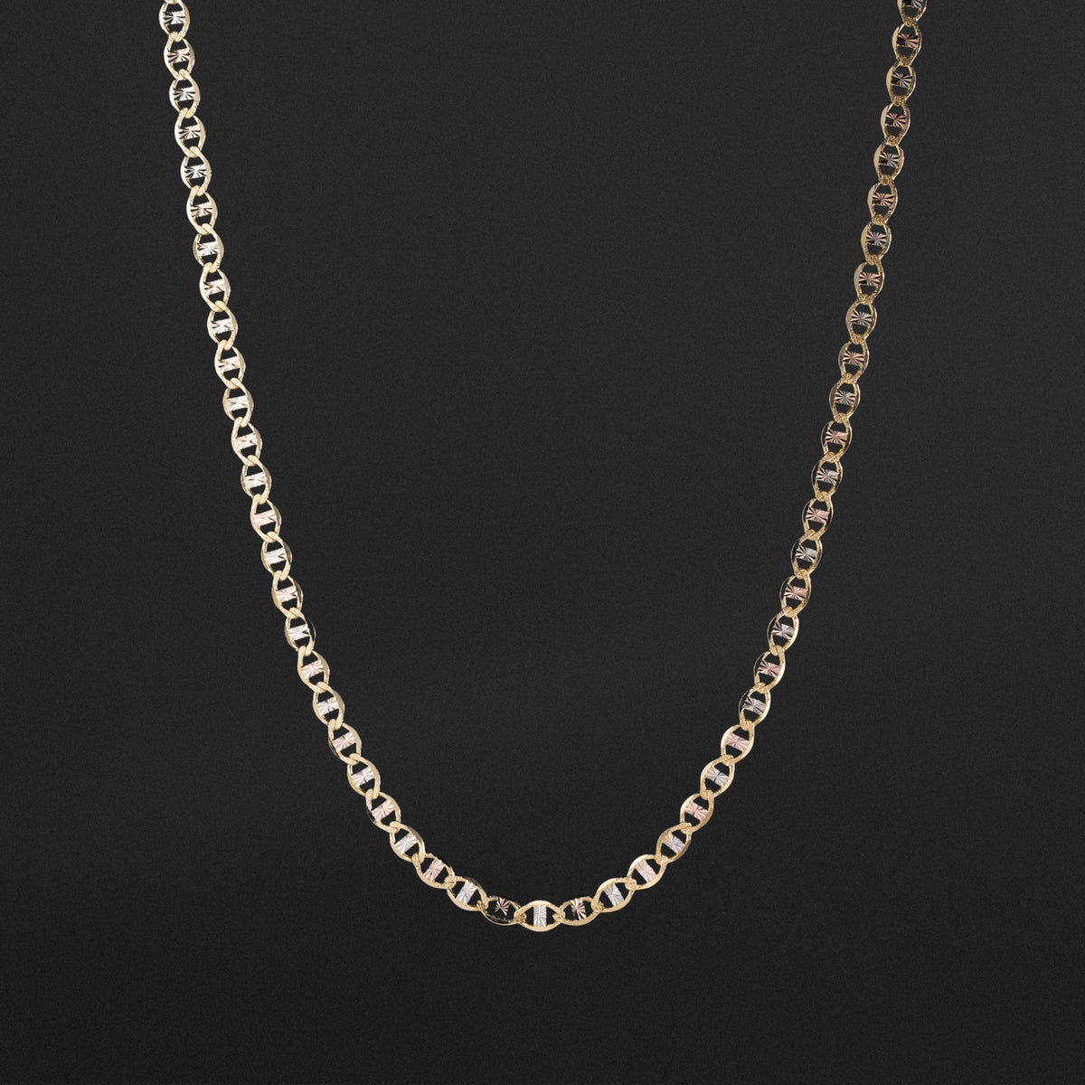 14k Gold Three-Tone 4.3mm Flat Mariner Star Diamond-Cut Chain - Model CH-0668