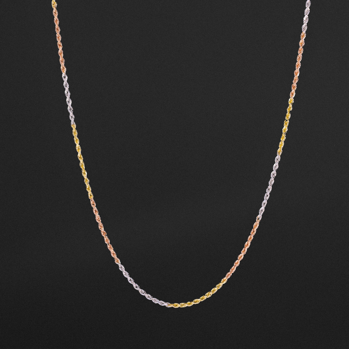 14k Gold 1.9mm Three-Tone Solid Diamond-Cut Rope Chain - Model CH-0391