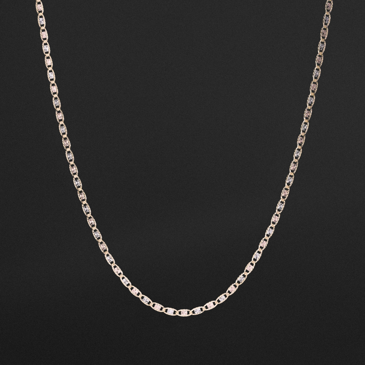 14k Gold 2.6mm Three-Tone Rail Diamond-Cut Valentino Chain - Model CH-0113
