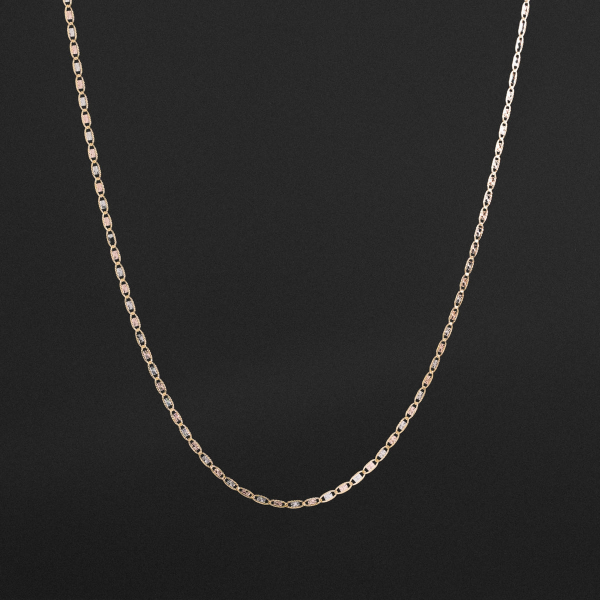14k Gold 2.0mm Three-Tone Rail Diamond-Cut Valentino Chain - Model CH-0114