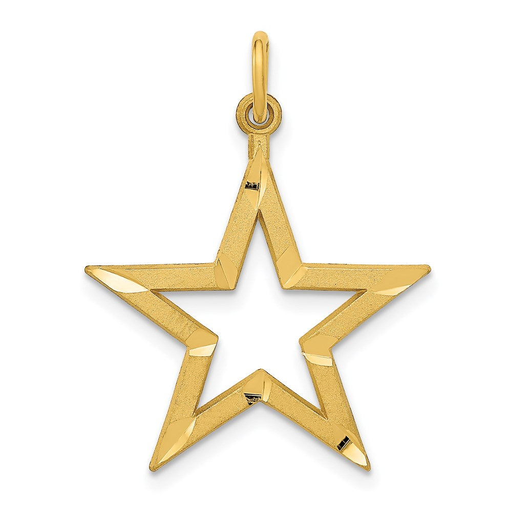 Gold Medium Diamond-cut Star Charm Necklace Model-C1115 - Charlie & Co. Jewelry