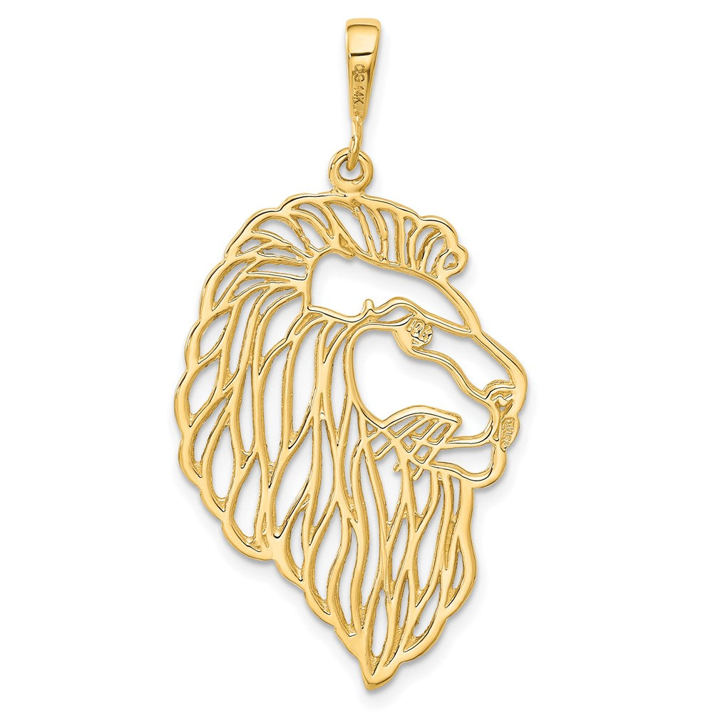 14k Gold Large Filigree Lion's Head Necklace Pendant - Charlie & Co. Jewelry