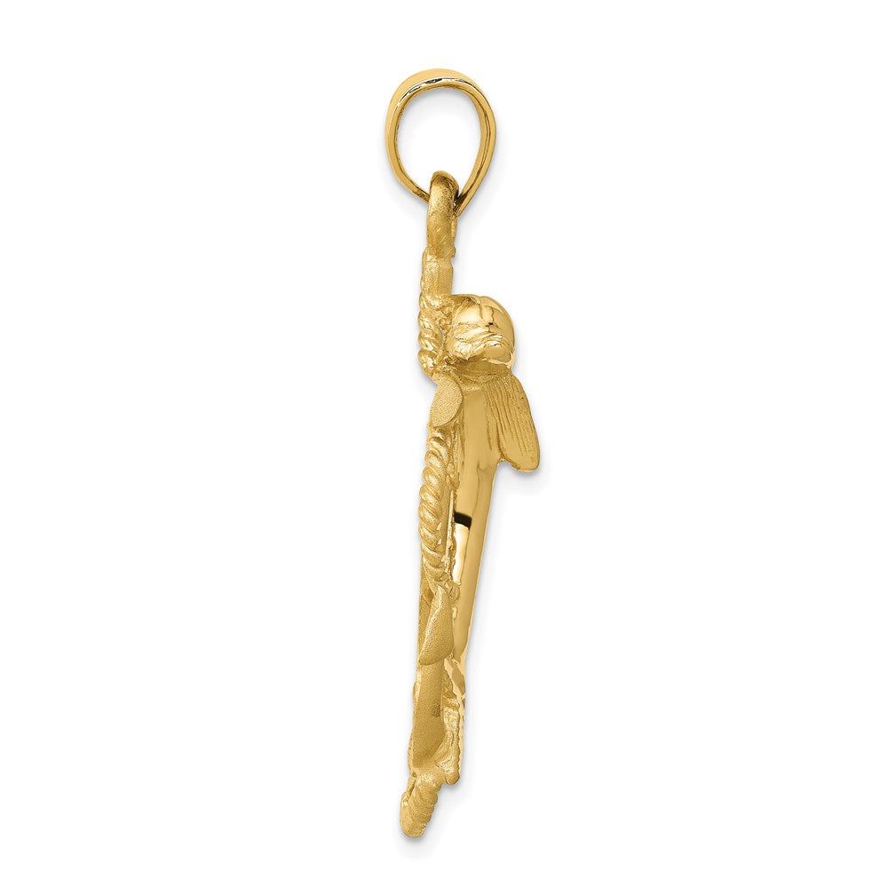 14K Gold Classic Dolphin on Anchor Pendant - Charlie & Co. Jewelry