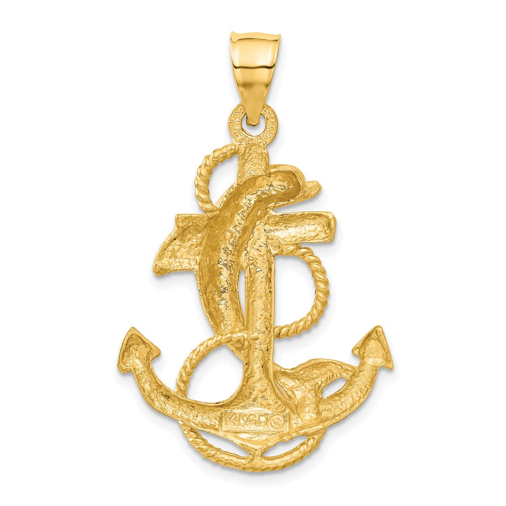 14K Gold Classic Dolphin on Anchor Pendant - Charlie & Co. Jewelry